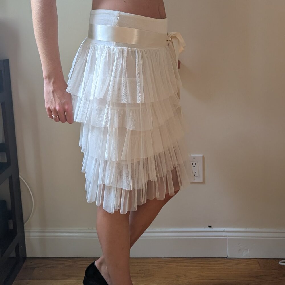 Rinascimento Ivory Layered Tulle Cocktail Skirt with Ribbon Bow Size M Italy - Picture 14 of 16